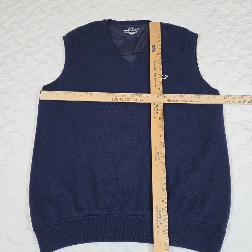Vineyard Vines Vest Mens Sz Large Navy Blue Merino Wool Blend Lined